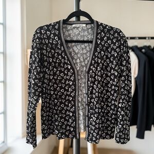 BETTY BARCLAY (8) Heart Cotton Cardigan Button-Up Lightweight Fitted Black White
